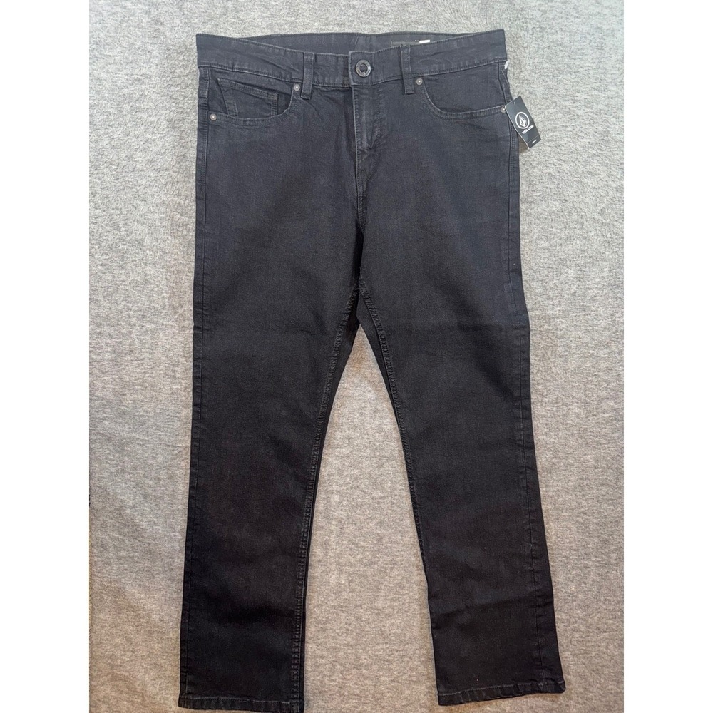 Volcom Mens Solver Modern Straight Stretch Denim Black Jeans Dark Wash 34x32 NEW - Picture 2 of 9